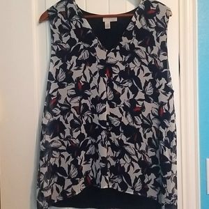 Navy White Flowered Design Top w/ Color Pop